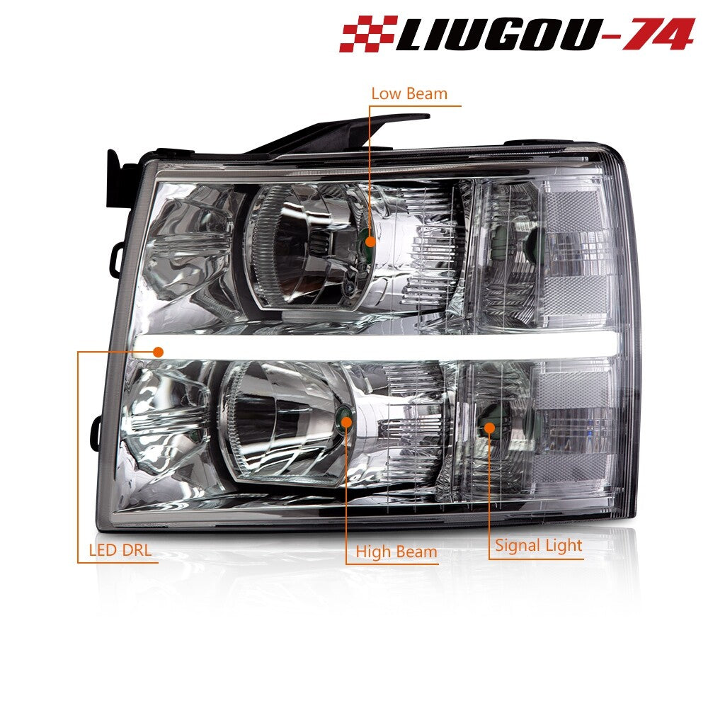 Chrome/transparent corner LED headlights (DRL) suitable for 07-14 for Chevrolet Silverado