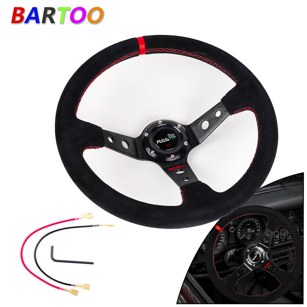 Red 14inch 350mm Deep Dish 93mm Steering Wheel for Racing Suede Leather