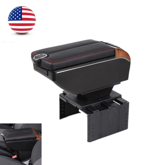 Black armrest box, double-layer car interior storage center console, 7 USB ashtray