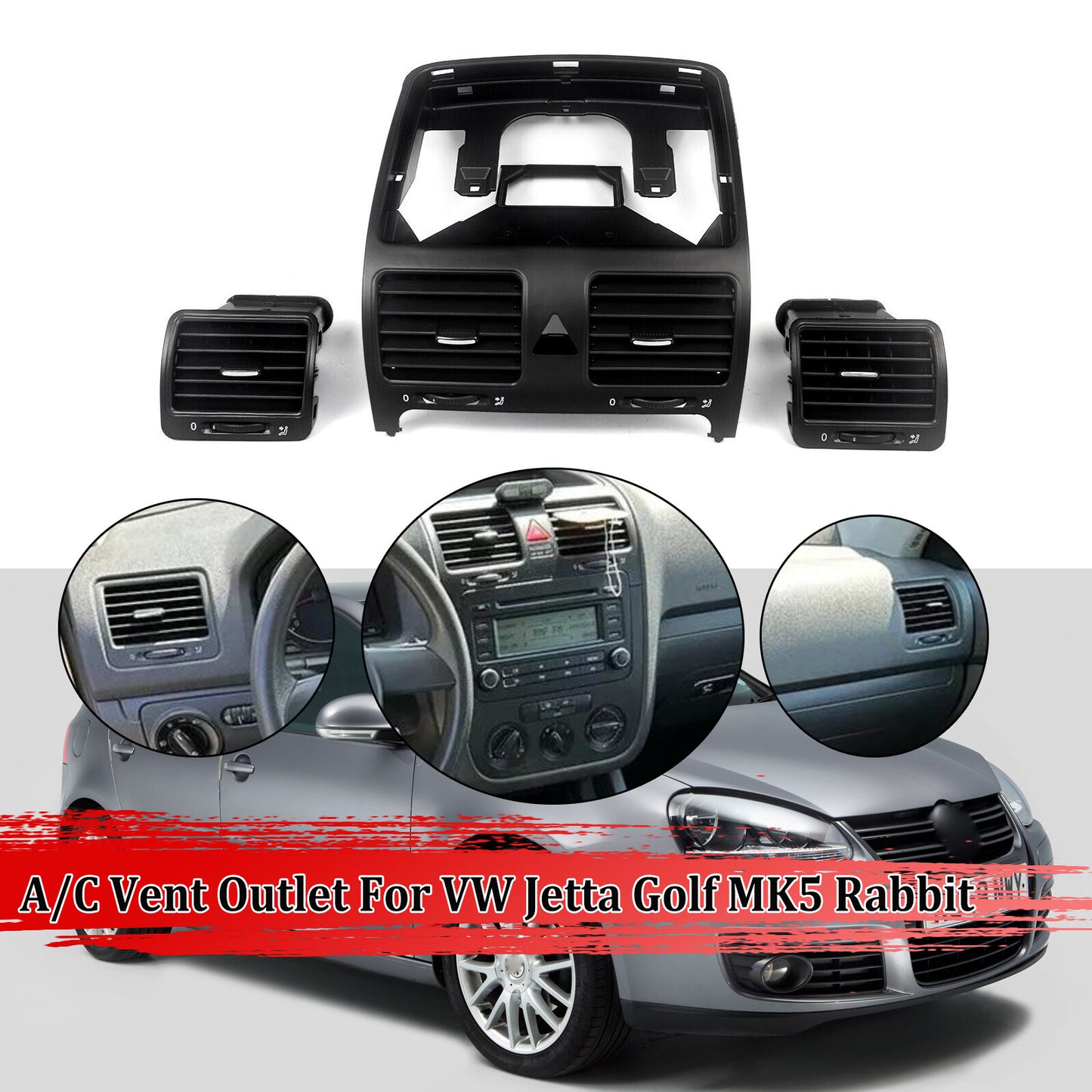 3-Piece Dashboard Center Air Conditioning Socket Kit for Volkswagen for Jetta GTI for Golf MK5 Rabbit