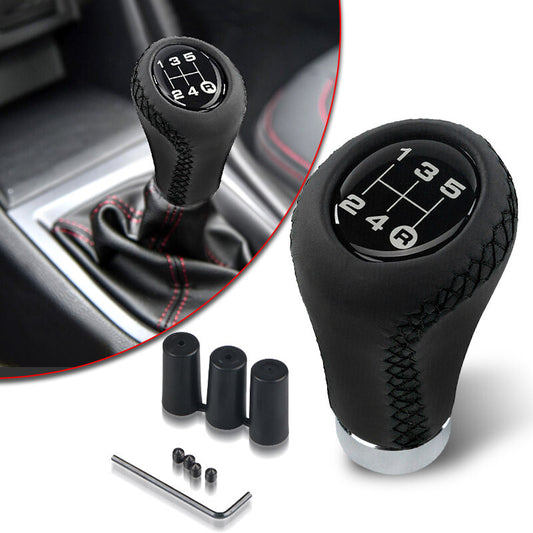 Black 5-Speed Manual Car Shift Knob Gear Stick Shifter Lever Leather Universal