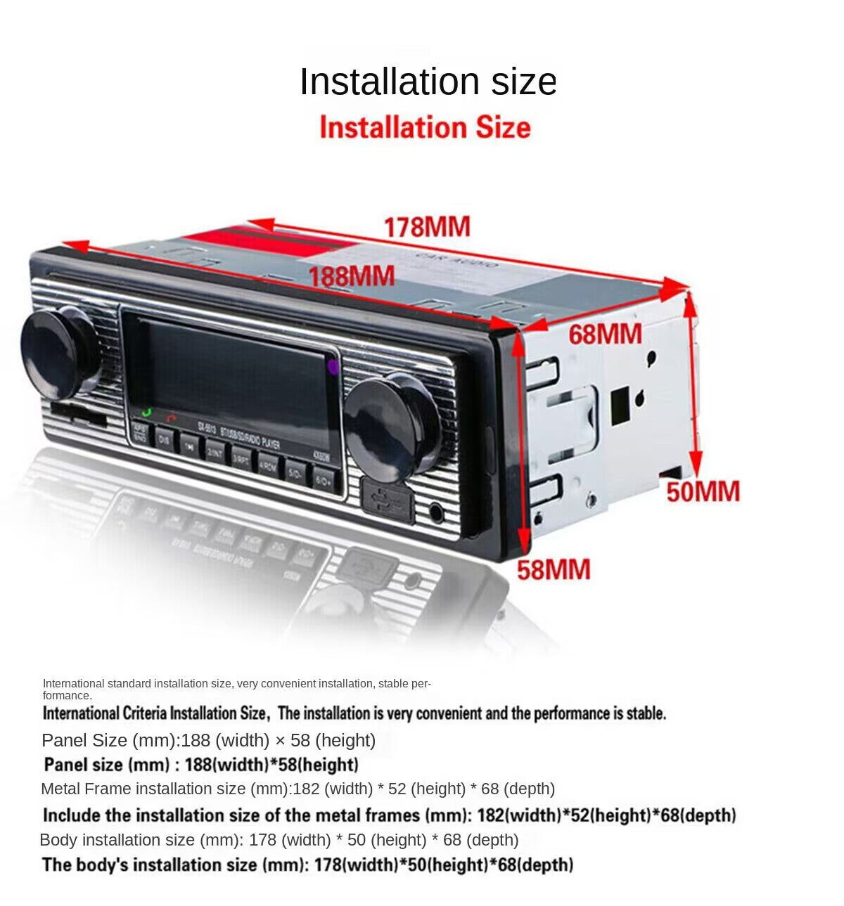 Car MP3 Stereo Radio Player Bluetooth In-Dash 4-CH Output FM USB AUX In Remote
