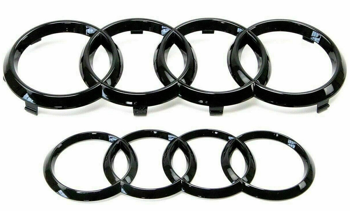 Suitable for Audi ring set badges, front cover, rear boot, trunk, barbecue badges, glossy black