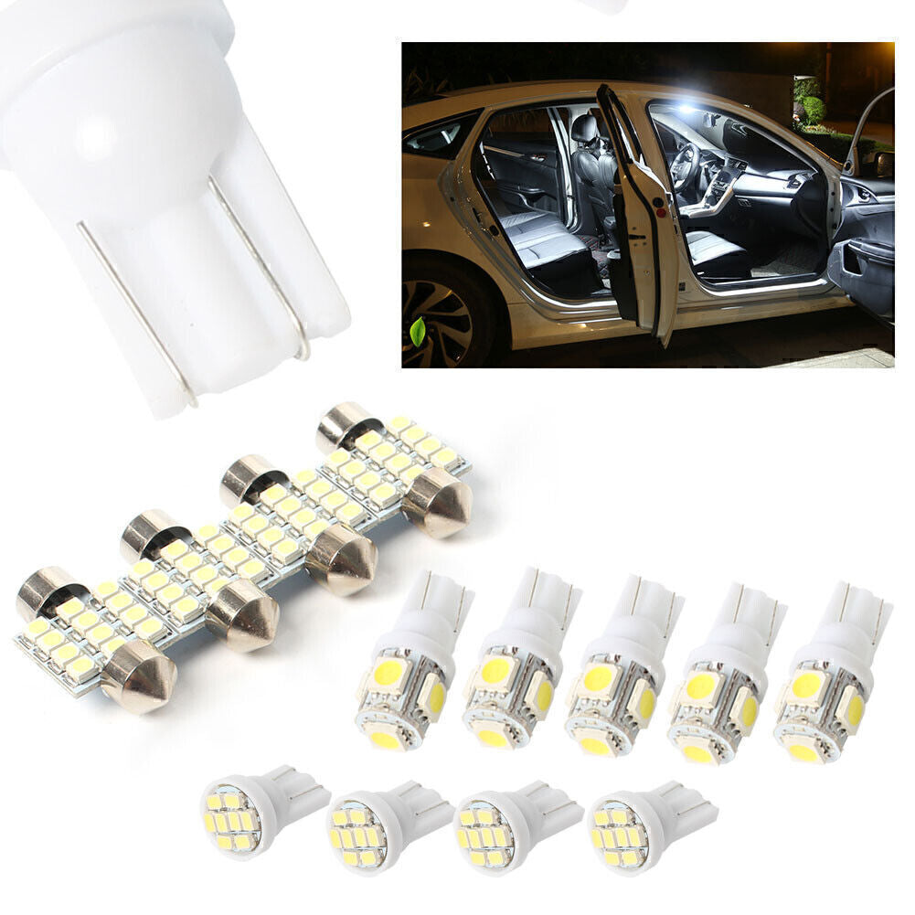 13x Car White LED Lights Kit Fit Stock Interior Dome License Plate Lamps