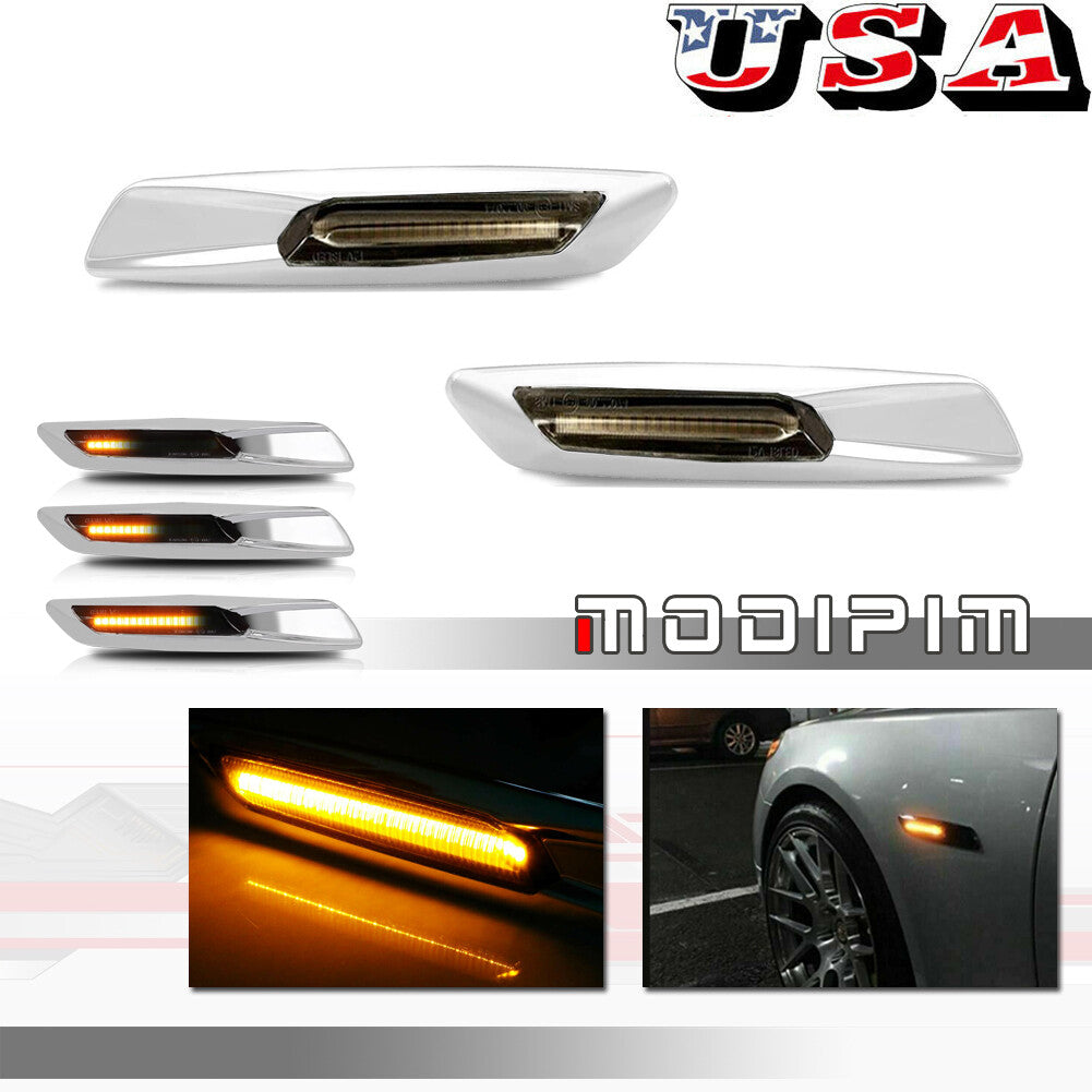 Silver sequential LED front marker lights for BMW 128i, 328i, 335i, 525i, 530i