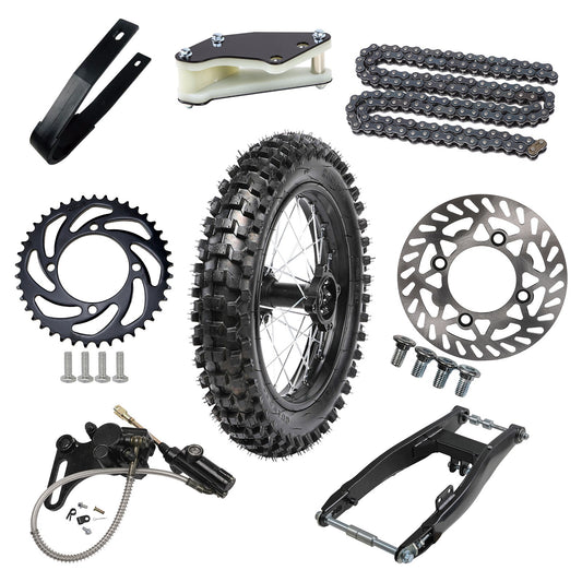 14-inch rear wheel swingarm kit, 90/100-14 tires, sprockets, Taodao 110cc 125cc