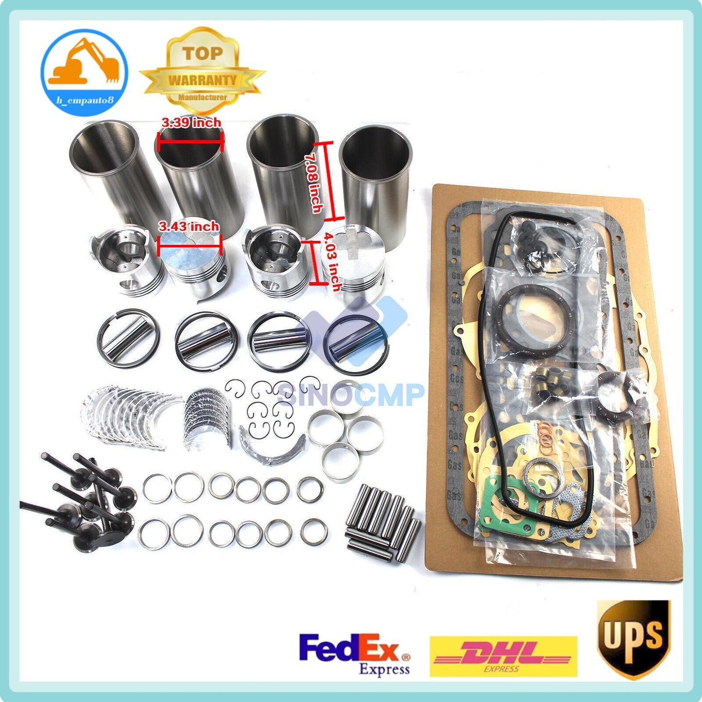 Engine Rebuild Kit for Toyota Forklift SDK8 Skid Steer Loader 3ring Piston 2J CN