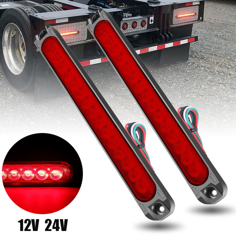 2X 10 Truck Trailer 15LED Stop Turn Rear Tail Brake Light Bar Strip Flowing Red