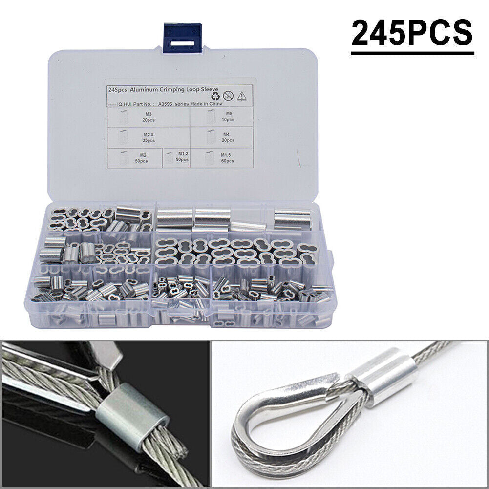 245x 7 Size Aluminum Wire Rope Cable Ferrule Crimping Swage Sleeve Silver Tone