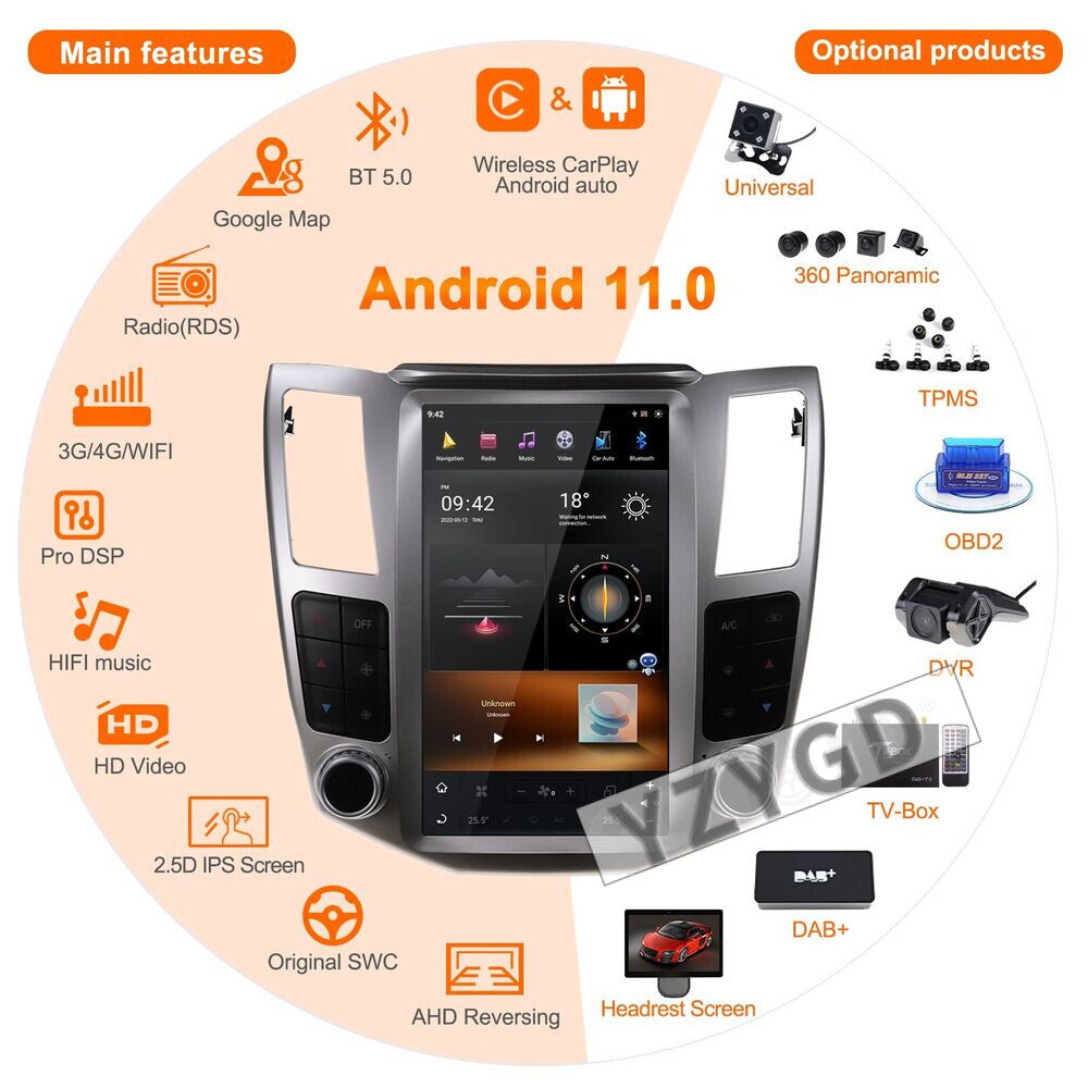 for Lexus RX300 RX330 RX350 RX400H 2004-2008 2Din Car Radio CarPlay Receiver GPS