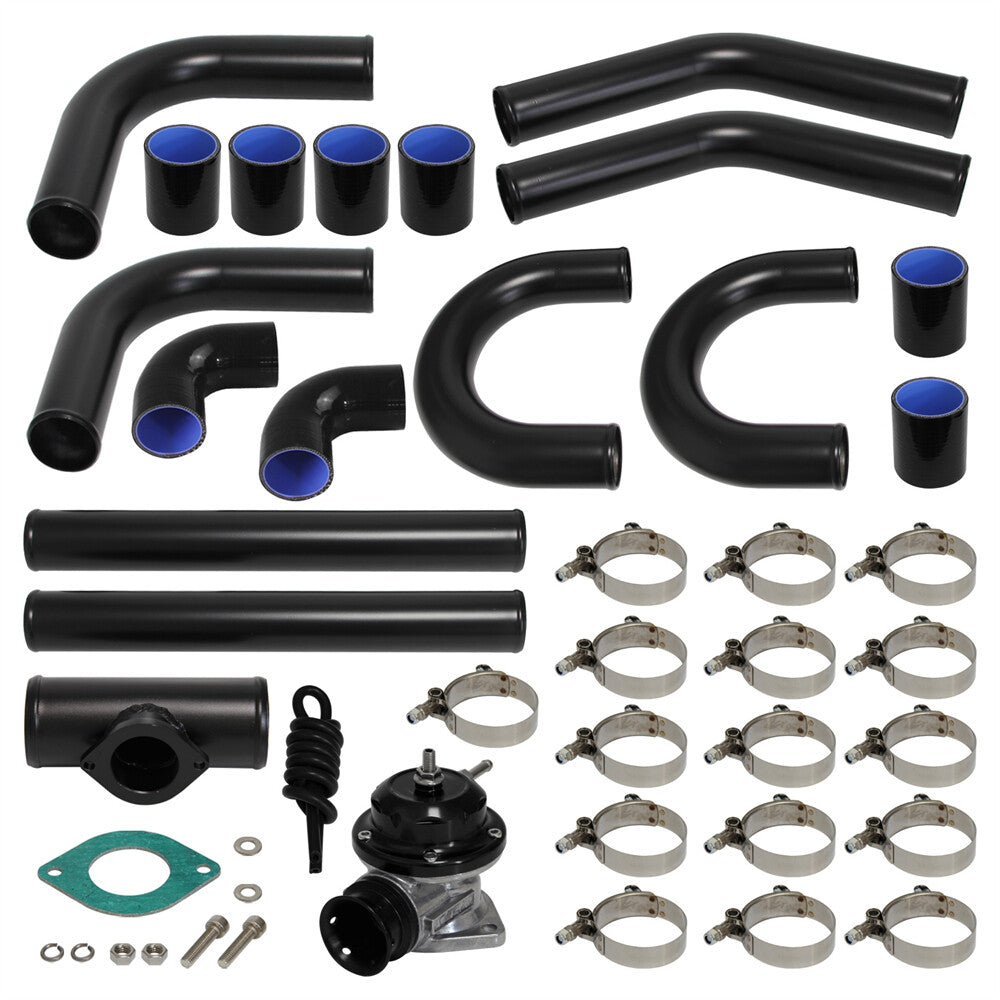 2.25 57mm Universal Intercooler Pipe Piping + Turbo Flange Pipe BOV Kit Black