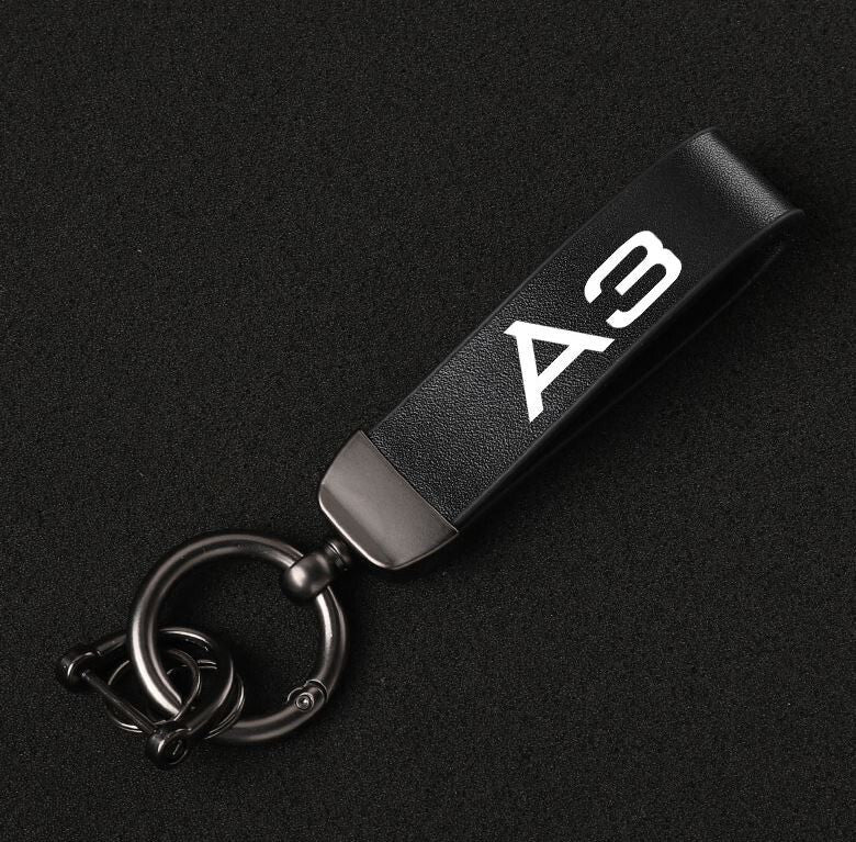 Carbon fiber leather black car keychain/key ring with horseshoe ring for Volvo XC90