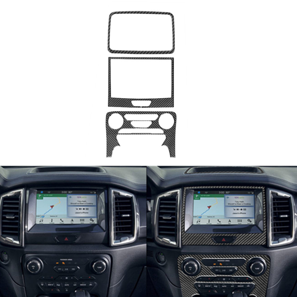 3Pcs Carbon Fiber Center Console Panel Cover Trim for Ford Ranger 2019-2022