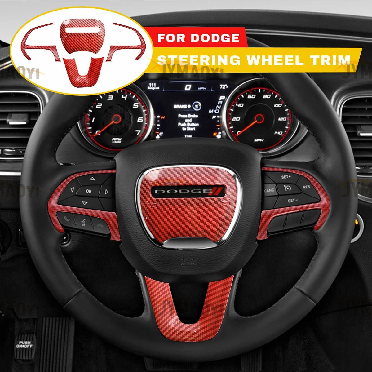 4PCS Carbon Fiber Steering Wheel Cover Trim Stickers Accessories for Dodge for Jeep