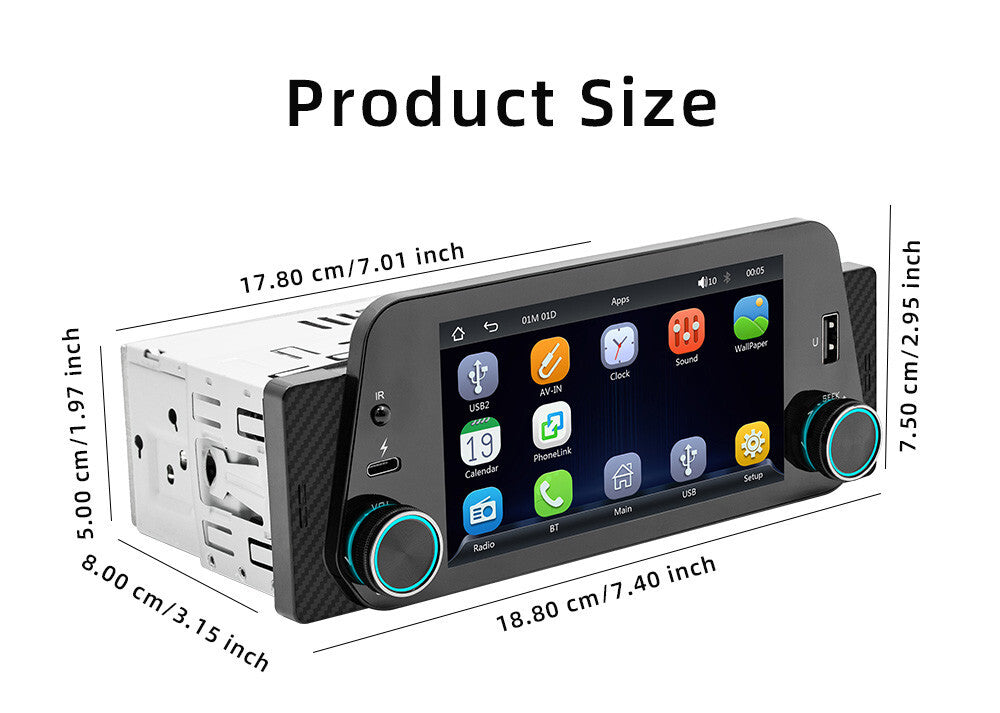 Single 1Din 5in Car Stereo Bluetooth Radio For Apple Carplay Android Auto Camera
