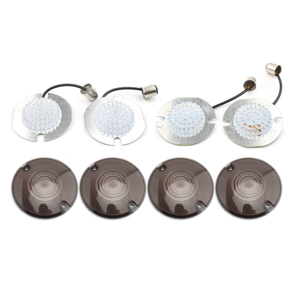 Fit for Harley Road King 1157 Front Rear LED Turn Signals Smoked Lens Light Covers