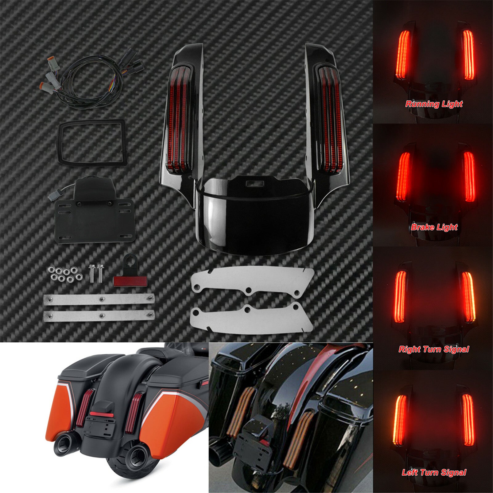 Motorcycle Rear Fender Fascia LED Light+Saddlebag Turn Tail Lamp Fit For Touring