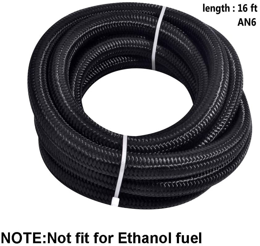 16ft AN6-6AN Black Stainless Steel Braided Oil Fuel Cable + Accessories, Hose, and Adapter