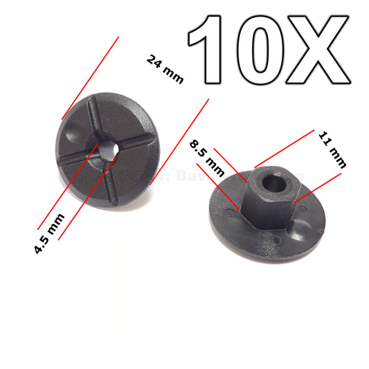 10X Plastic Unthreaded Nylon Nuts, 4mm hole, 24mm collar for Mercedes , for BMW