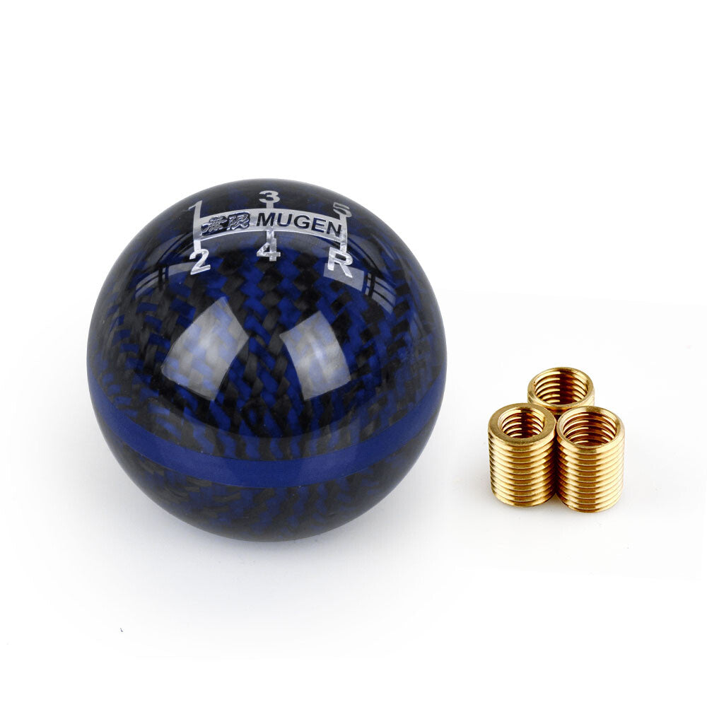 Universal Carbon Fiber Ball Manual MT Gear Shift Shifter Knob W/Blue Stripe