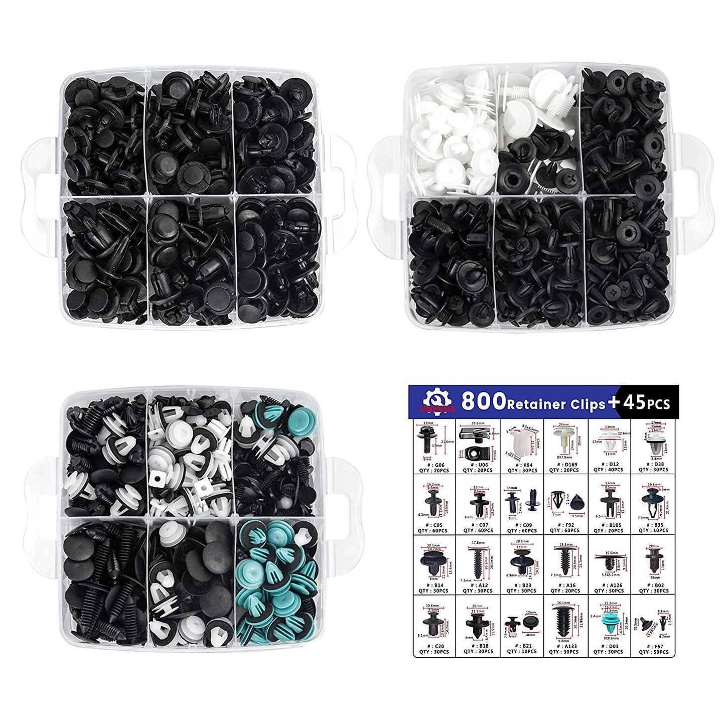 1000-piece set of automatic fasteners, decorative plastic clips, rivets, and bumper fasteners
