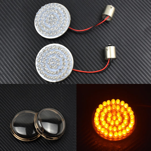 2 Amber 1156 Bullet Turn Signal LED Light w/ Smoke Lens Cover Fit for Harley