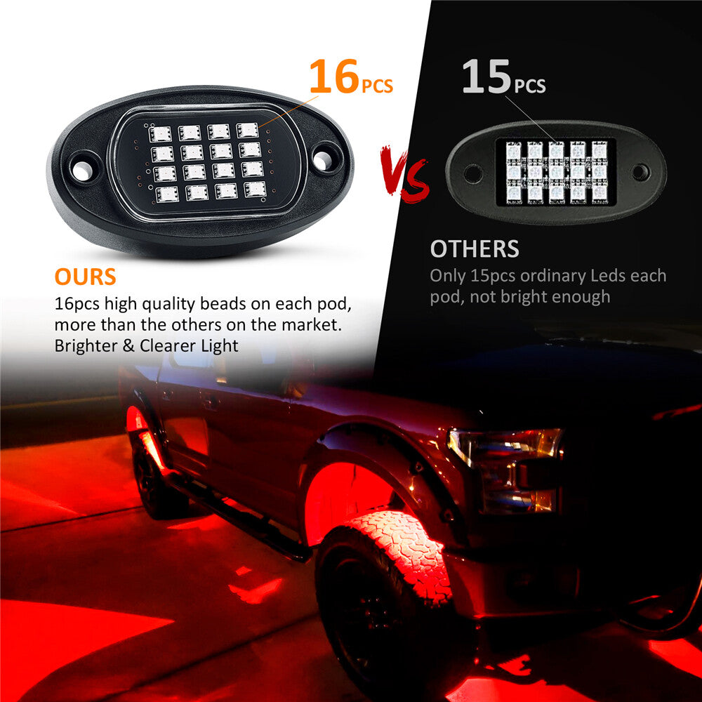 8 Pod RGB LED Rock Lights Kit Offroad Truck ATV Underbody Neon Music Bluetooth