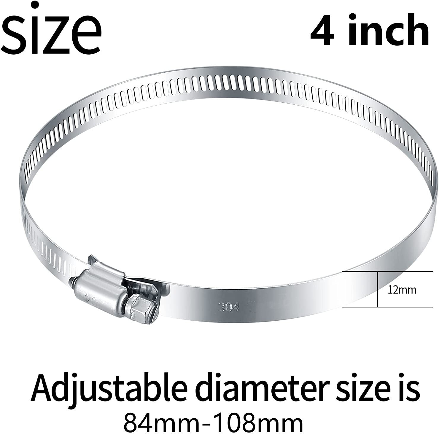 6-piece hose clamp set, adjustable 84-108 mm hose clamps and screw clamps.