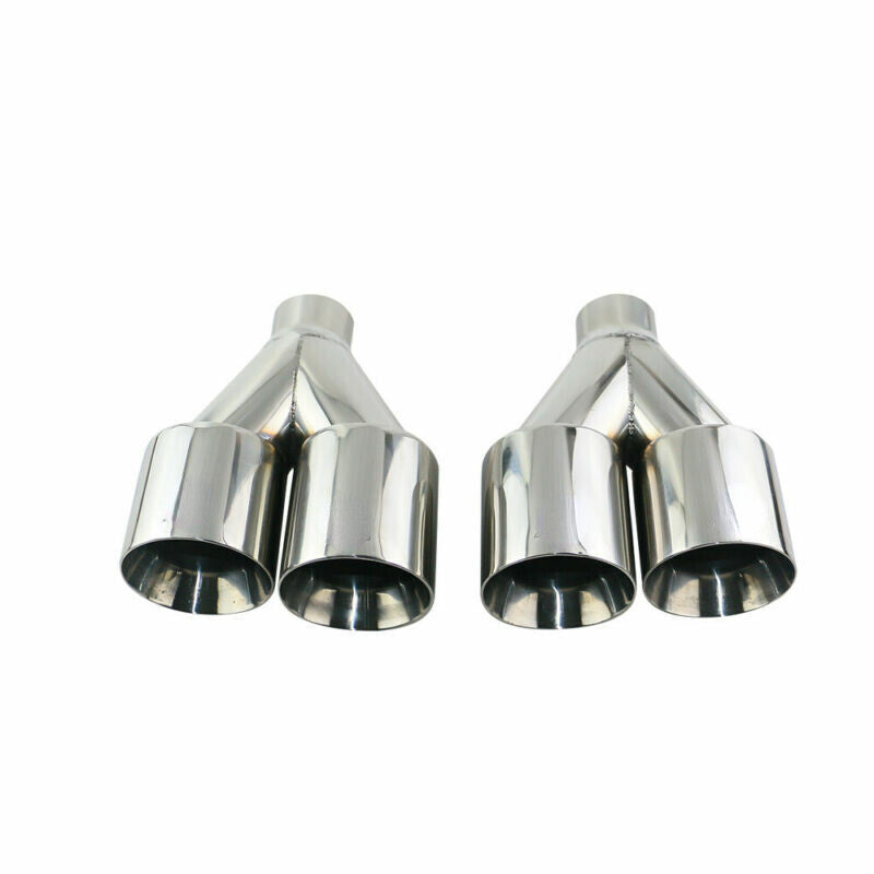 2PCS 3 inlet 4 OD Universal Polished Dual Exhaust Tips Tail Pipe Double Wall