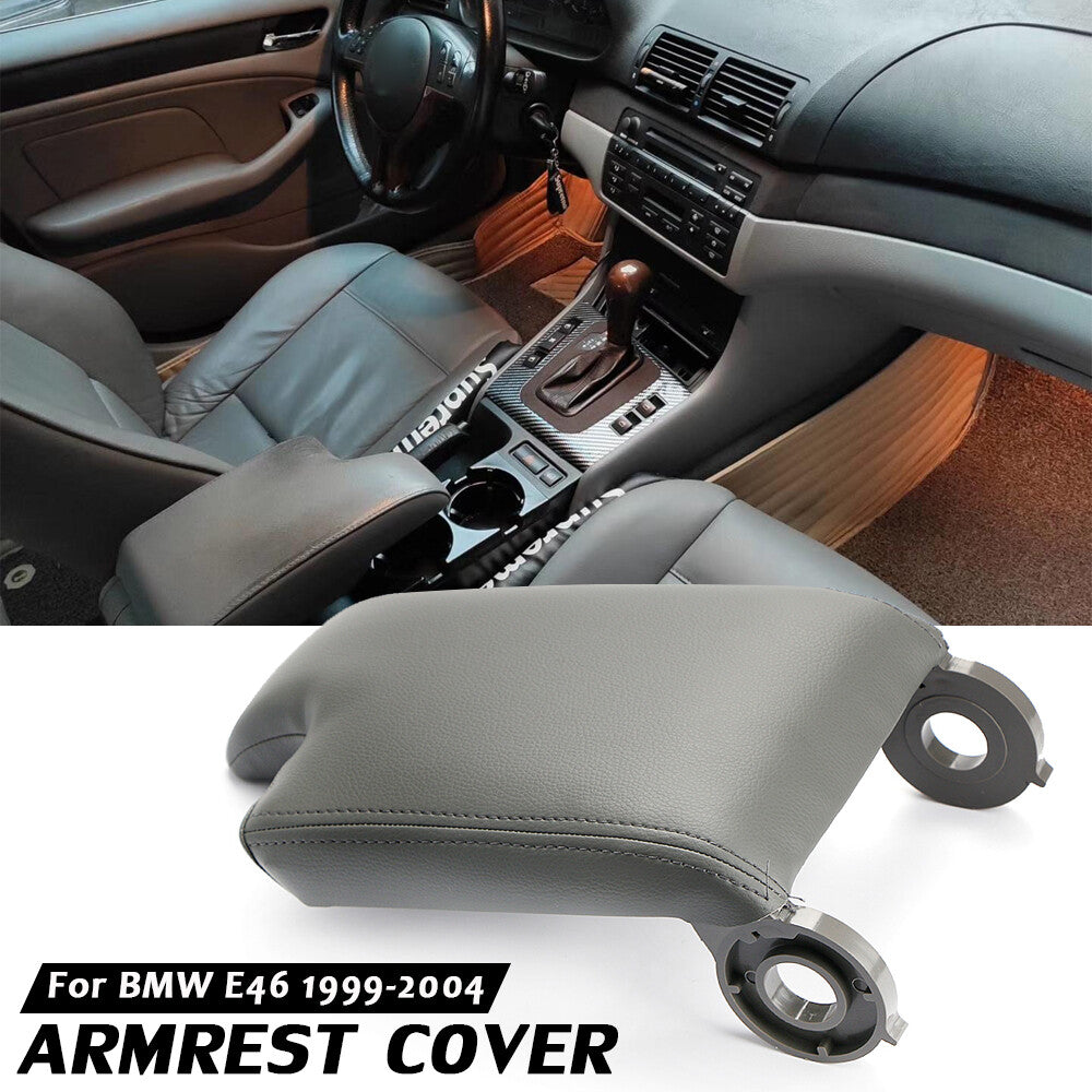 Armrest center console cover protective cover storage box for BMW E46 1999-04 Grey PU Leather