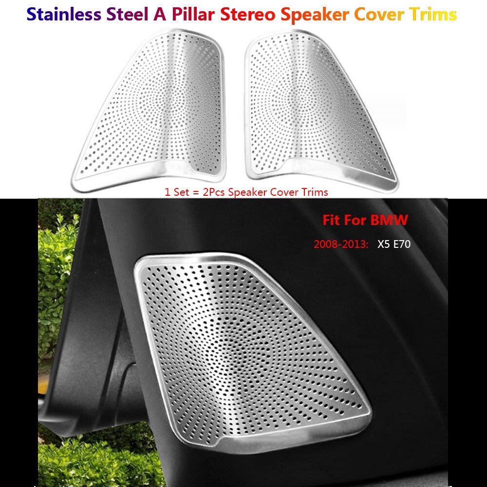 2Pcs Stainless for BMW X5 E70 Car Dashboard A Pillar Speaker Stereo Cover Trims