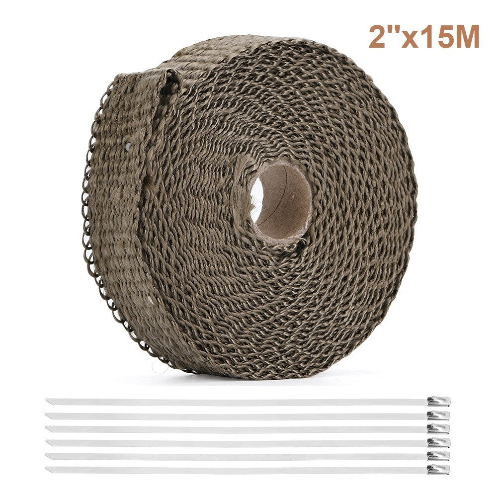 Titanium Basalt Manifold Header Exhaust Pipe Heat Wrap+6 Ties Kit 2x50FT