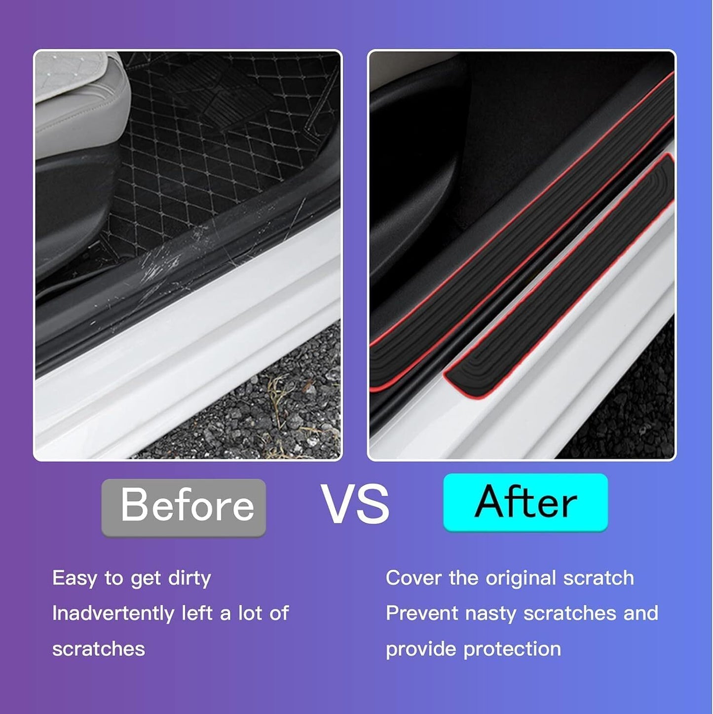 4pcs Rubber Red for VW Car Door Scuff Sill Cover Panel Step Protectors