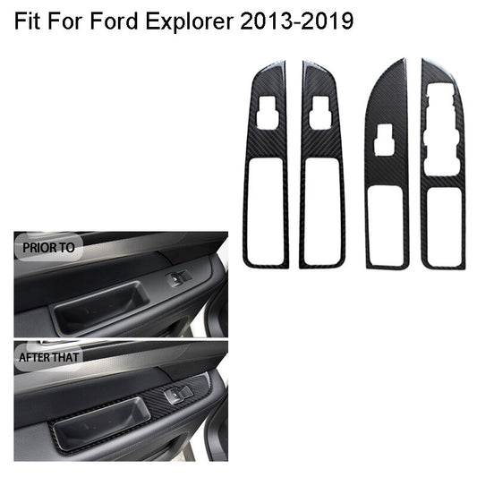 Car Carbon Fiber Window Switch Panel Cover Trim Fit for Ford Explorer 2013-2019