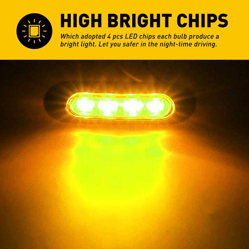 10-50X Yellow Amber 4 SMD LED Side Marker Tail Light Clearance Truck Trailer Car