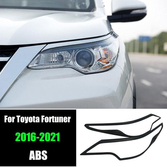 Matte Black Front Headlight Lamp Cover Trim 2PCS for Toyota Fortuner 2016-2021