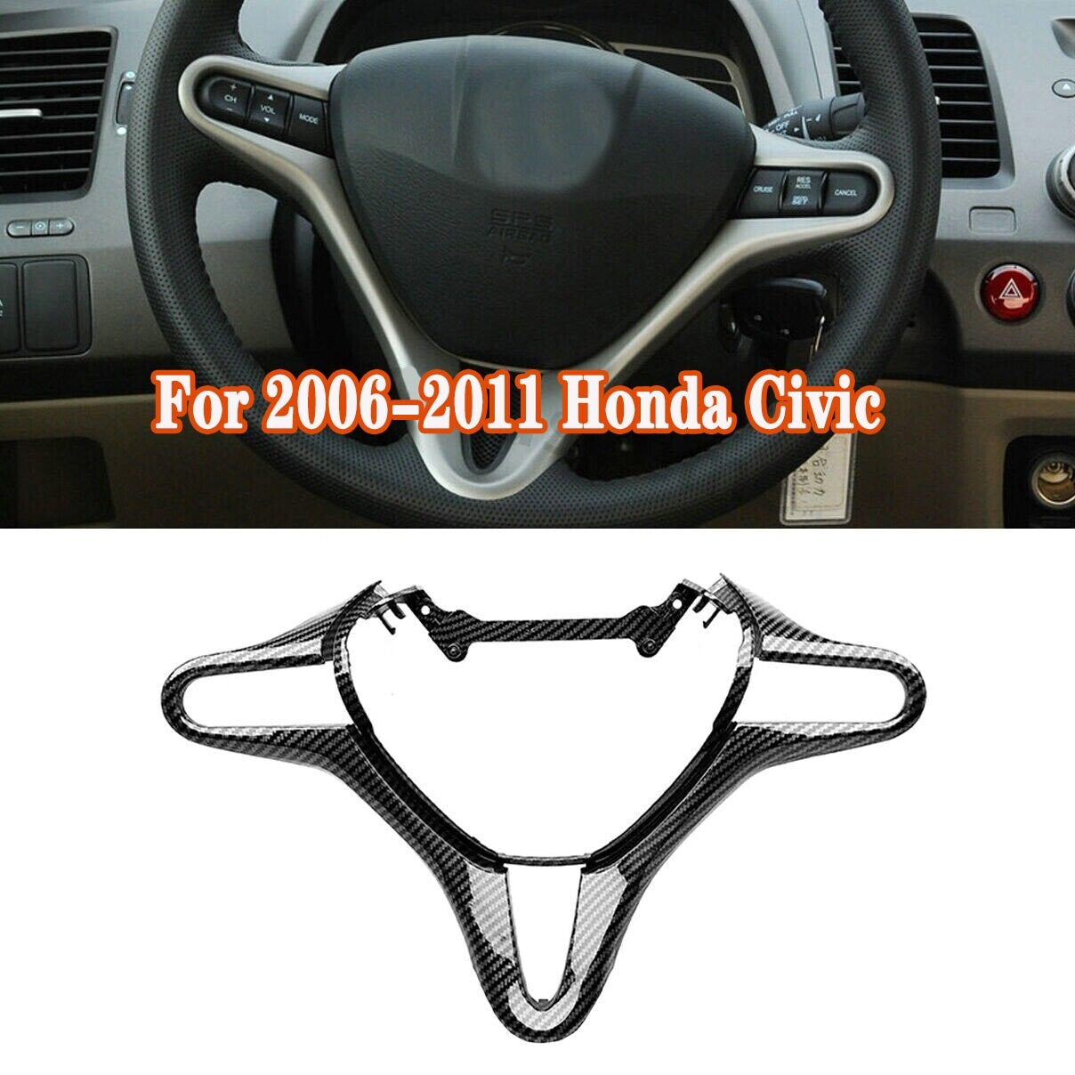 Carbon Fiber Steering Wheel Cover Panel Trim for 2006 2007-2011 for Honda for Civic New