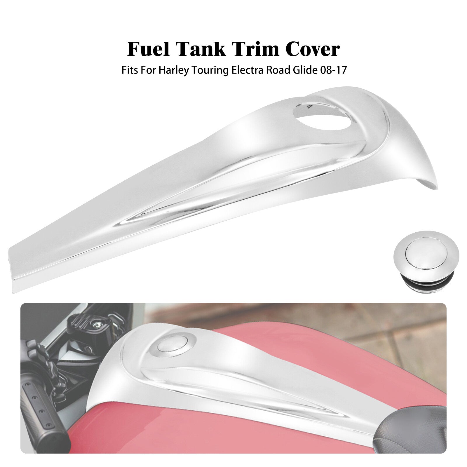 Chrome Dash Fuel Console +Gas Tank Cap Cover for Harley Electra Road Glide 08-23