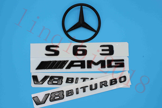 1Set Gloss Black Trunk Logo Sticker Decal Emblem Badge Package W221 S Class S63