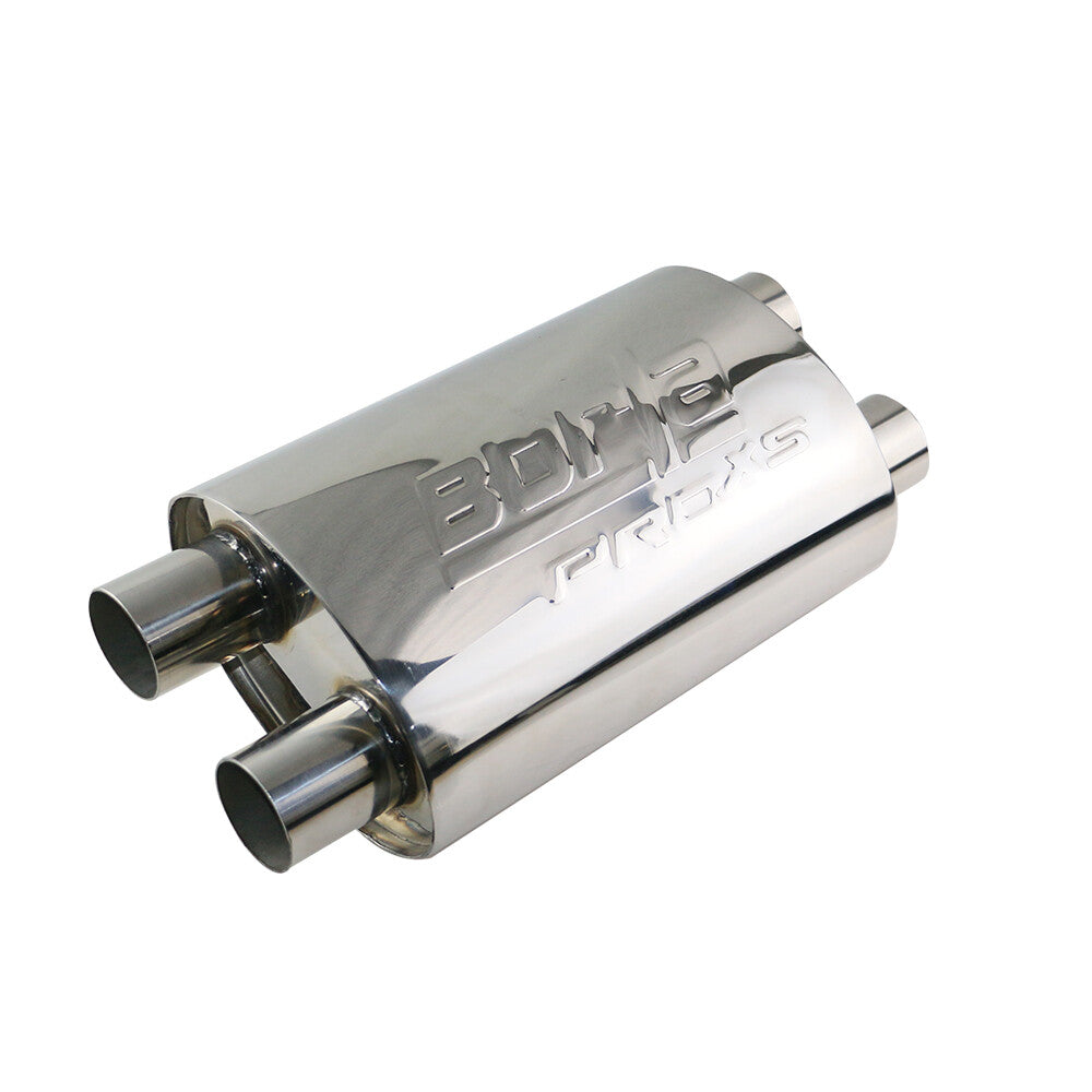 Dual In/out 2 Exhaust Resonator Exhaust Muffler 410mm Length Sliencer Tips
