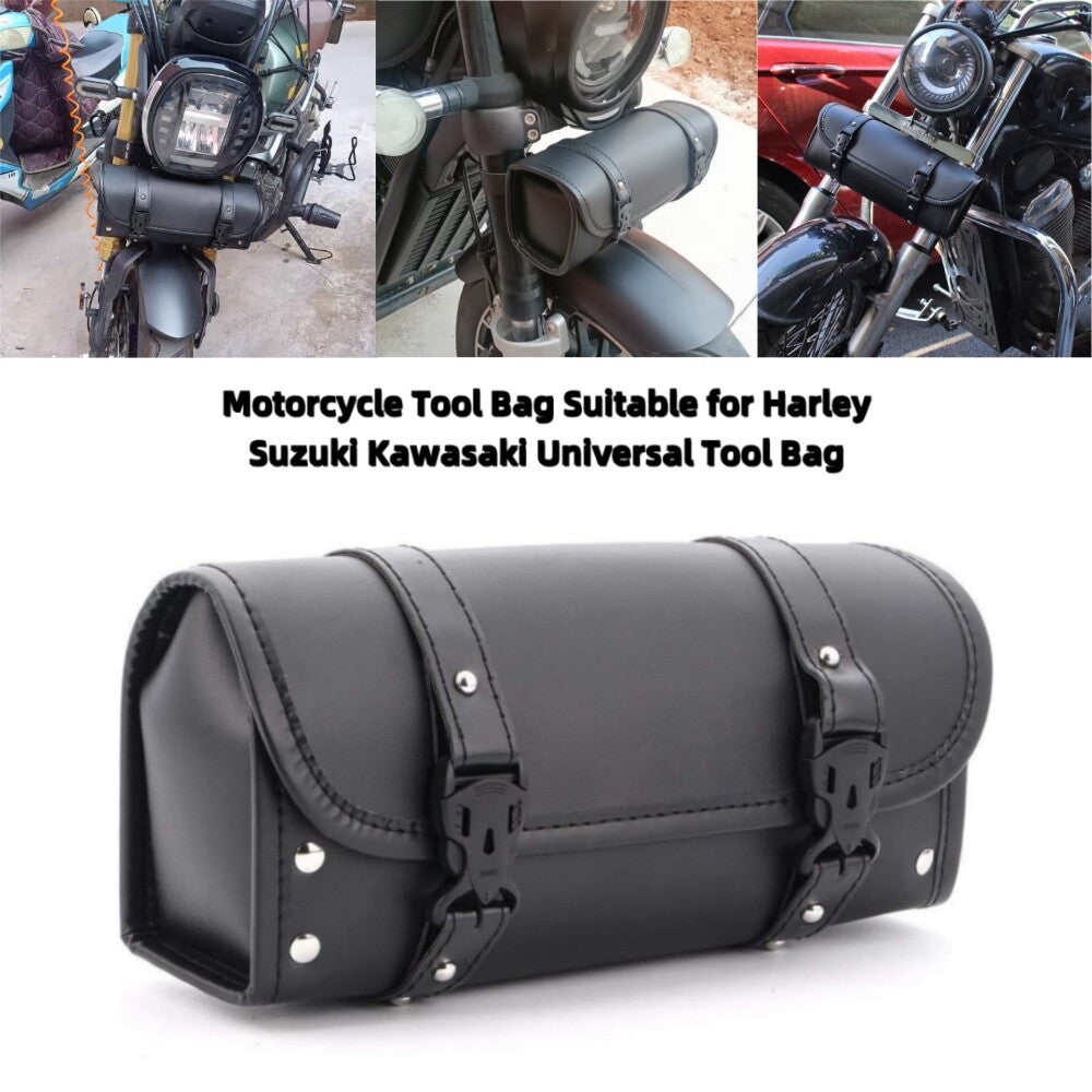 Motorcycle Fork Tool Bag SaddleBag Storage Pouch Luggage Handlebar Leather Black