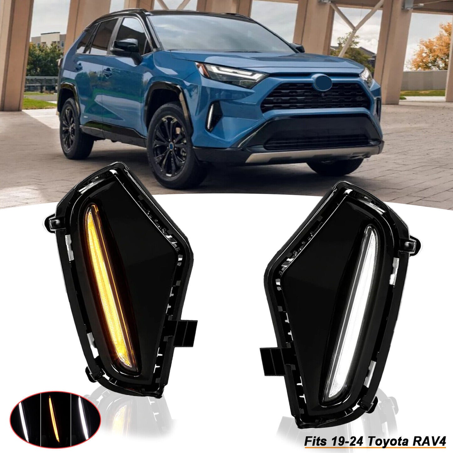 LED Double Color DRL Fog Lights W/Turn Signal Function for Toyota RAV4 2019-2024