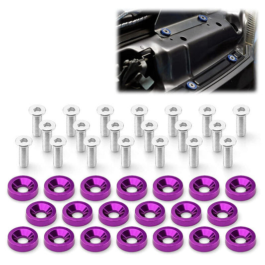 20Pcs Billet Aluminum Fender Bumper Washer Bay Dress up Bolt Screw Kit Purple