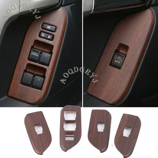 Wood Grain Inner Window Lift Panel Switch Cover Trim for Toyota Prado 2010-2021