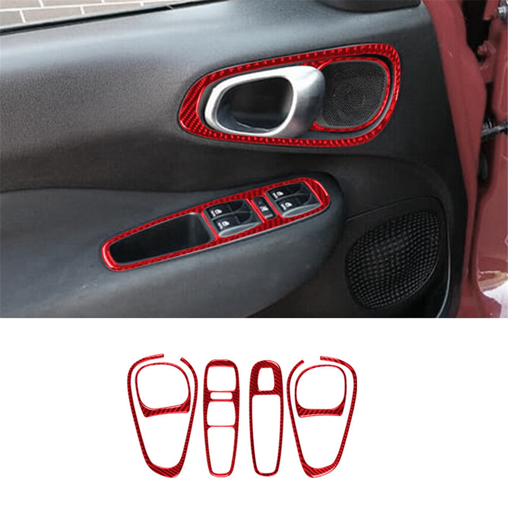 6X Red Front Door Window Control Panel Trim Carbon Fiber for Fiat 500L 2014-2017