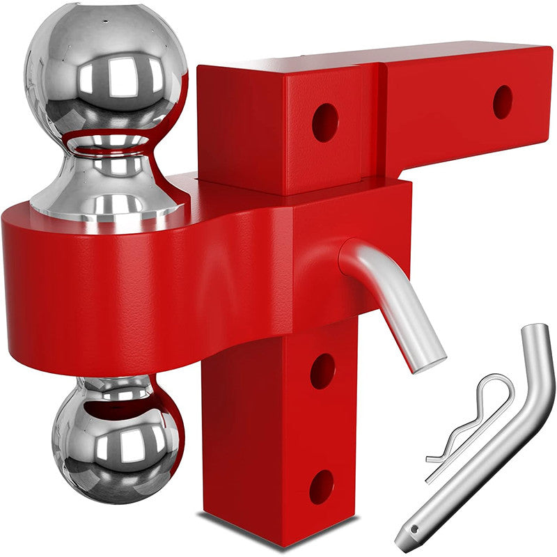 Red double-ball 6-inch drop adjustable trailer hitch fits 2-inch receiver