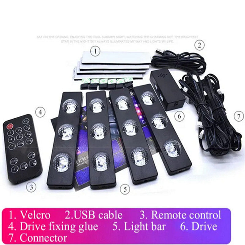 Car Atmosphere Foot Light RGB LED Starlight Ambient Decorative Carpet Lamp Kit