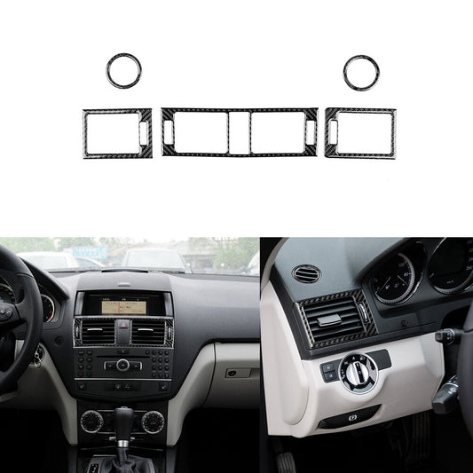 5x Carbon Fiber Vent Outlet Trim for Mercedes-Benz C-Class W204 11-13