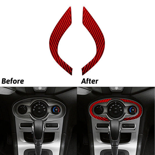 Red Carbon Fiber Climate Control Console Cover Sticker for Ford Fiesta 2011-2015