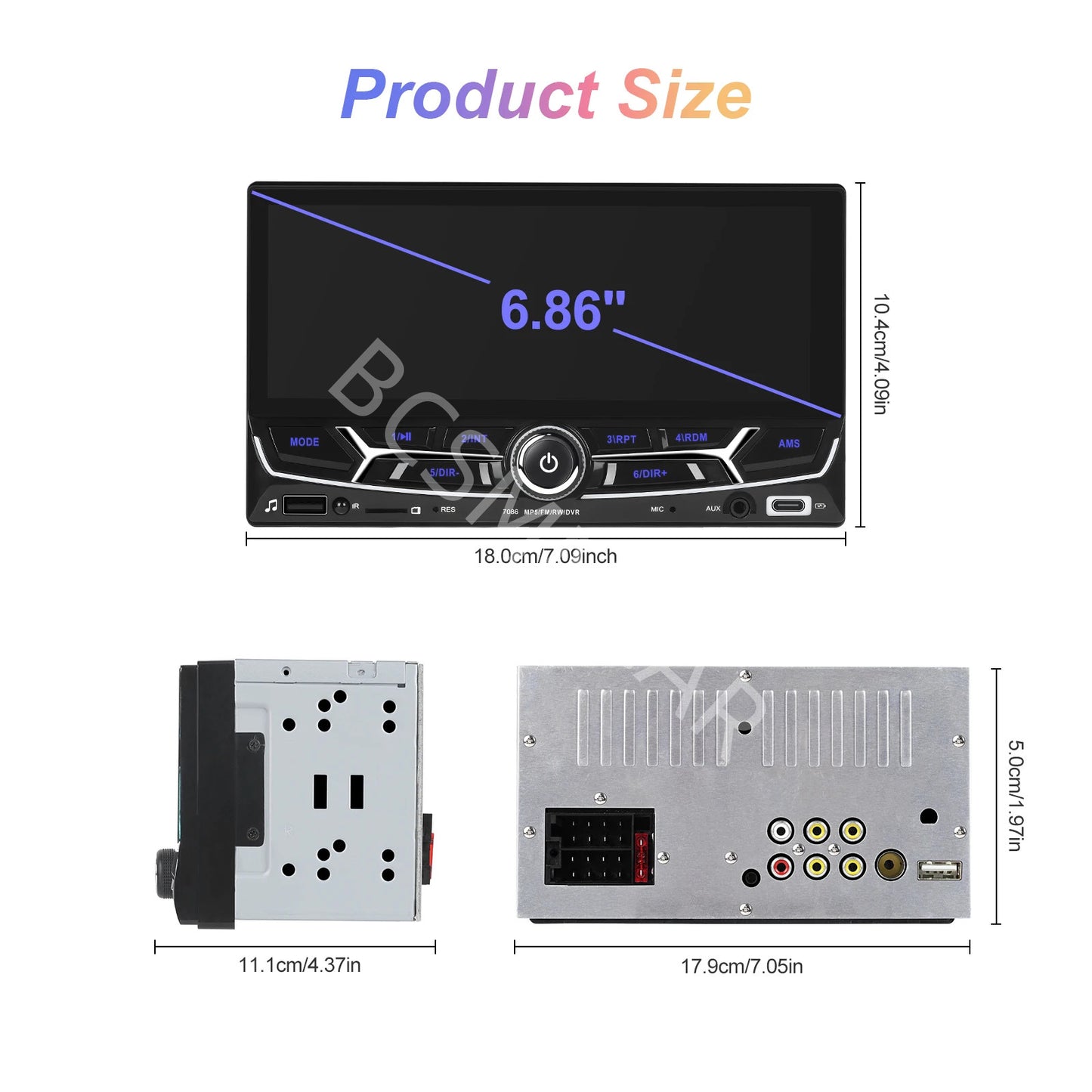 6.86in Double Din Car MP5 Player Bluetooth Stereo Radio For Carplay Android Auto